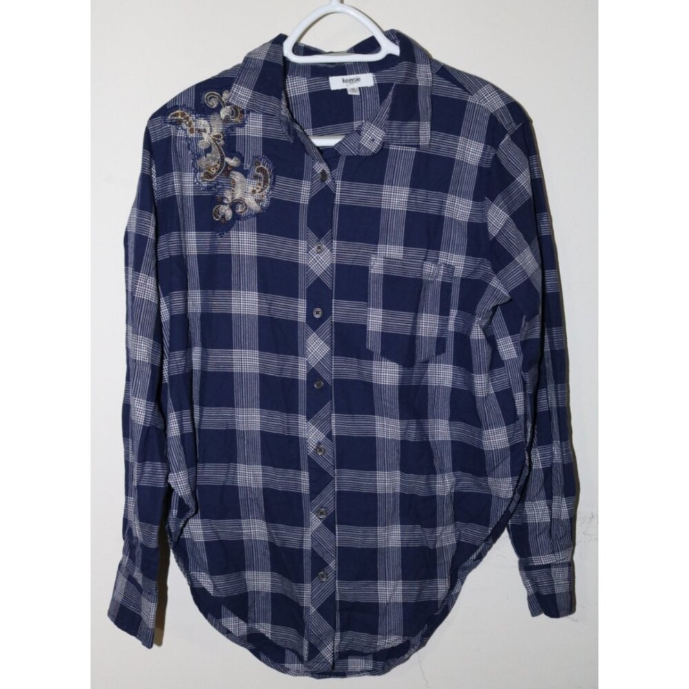 Purple Plaid Button Up Shirt Cotton Beaded Embellishment Cowgirl Rodeo Medium